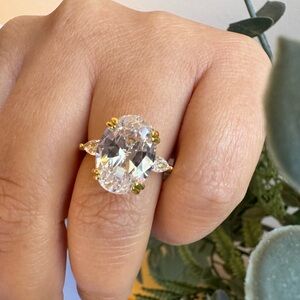 Oval Engagement Ring, Large Oval Ring Gold Plated